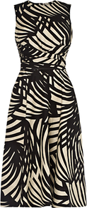 Twitchill Dress, Black Bone - sleeve style: sleeveless; waist detail: fitted waist; predominant colour: stone; secondary colour: black; occasions: evening, occasion; length: on the knee; fit: fitted at waist & bust; style: fit & flare; fibres: linen - 100%; neckline: crew; sleeve length: sleeveless; texture group: cotton feel fabrics; pattern type: fabric; pattern size: big & busy; pattern: patterned/print