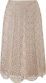 Cornelli Flare Skirt, Buff - length: below the knee; pattern: plain; fit: body skimming; waist: mid/regular rise; predominant colour: stone; occasions: evening, work, occasion; style: fit & flare; fibres: viscose/rayon - 100%; texture group: lace; pattern type: fabric