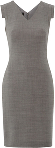 Millbank Dress, Dove Ivory - style: shift; neckline: v-neck; sleeve style: capped; fit: tailored/fitted; pattern: plain; predominant colour: mid grey; occasions: work; length: just above the knee; fibres: wool - 100%; sleeve length: sleeveless; pattern type: fabric; texture group: woven light midweight