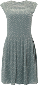 Nw3 Hobbs Loops Dress, Lichen Multi - sleeve style: capped; waist detail: fitted waist; bust detail: ruching/gathering/draping/layers/pintuck pleats at bust; predominant colour: sage; secondary colour: light grey; occasions: evening, work, occasion; length: just above the knee; fit: fitted at waist & bust; style: fit & flare; fibres: polyester/polyamide - 100%; neckline: crew; hip detail: soft pleats at hip/draping at hip/flared at hip; shoulder detail: flat/draping pleats/ruching/gathering at shoulder; sleeve length: short sleeve; texture group: sheer fabrics/chiffon/organza etc.; trends: volume; pattern type: fabric; pattern size: small & busy; pattern: florals
