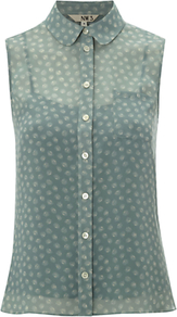 Nw3 Loops Shirt, Lichen Multi - neckline: shirt collar/peter pan/zip with opening; sleeve style: sleeveless; style: blouse; secondary colour: white; predominant colour: mid grey; occasions: casual, work, holiday; length: standard; fibres: polyester/polyamide - 100%; fit: body skimming; sleeve length: sleeveless; texture group: cotton feel fabrics; pattern type: fabric; pattern size: small & busy; pattern: patterned/print