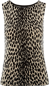 Tia Top, Light Natural Black - sleeve style: sleeveless; secondary colour: stone; predominant colour: black; occasions: casual, evening, work; length: standard; style: top; fibres: cotton - 100%; fit: body skimming; neckline: crew; sleeve length: sleeveless; texture group: cotton feel fabrics; pattern type: fabric; pattern size: small & busy; pattern: animal print