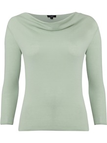 Whitstable Cowl Neck Top, Sorbet - neckline: cowl/draped neck; pattern: plain; predominant colour: pistachio; occasions: casual, work; length: standard; style: top; fibres: cotton - 100%; fit: body skimming; sleeve length: 3/4 length; sleeve style: standard; texture group: cotton feel fabrics; pattern type: fabric