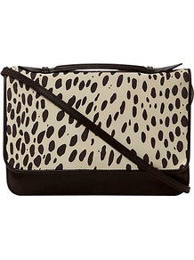 Perdita Bag, Black Leopard - secondary colour: ivory; predominant colour: black; occasions: casual, work; type of pattern: large; style: satchel; length: across body/long; size: standard; material: leather; pattern: animal print; finish: plain