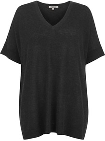 Slouchy V Neck Jumper - neckline: v-neck; pattern: plain; style: standard; predominant colour: charcoal; occasions: casual; length: standard; fibres: wool - mix; fit: loose; sleeve length: short sleeve; sleeve style: standard; texture group: knits/crochet