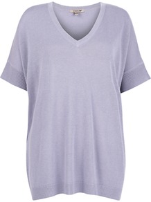 Slouchy V Neck Jumper, Lilac - neckline: v-neck; pattern: plain; length: below the bottom; style: standard; predominant colour: lilac; occasions: casual, work; fibres: wool - mix; fit: loose; sleeve length: short sleeve; sleeve style: standard; pattern type: fabric; texture group: woven light midweight