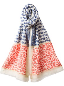 Double Floral Scarf, Multi - predominant colour: ivory; occasions: casual, evening, work, holiday; type of pattern: heavy; style: regular; size: standard; material: fabric; pattern: florals