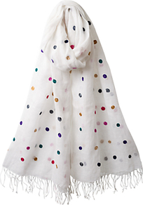 Embroidered Spot Scarf, Multi - predominant colour: white; occasions: casual, evening, work, holiday; type of pattern: light; style: regular; size: standard; material: fabric; embellishment: embroidered; pattern: polka dot