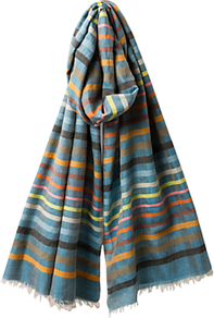 Stripe Silk Blend Scarf, Multi - predominant colour: turquoise; occasions: casual, work, holiday; type of pattern: standard; style: regular; size: standard; material: fabric; pattern: horizontal stripes