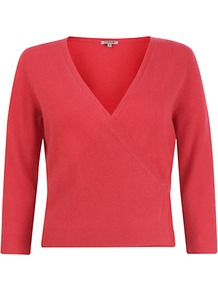 Cashmere Wrap Cardigan, Red - neckline: low v-neck; pattern: plain; style: wrap; predominant colour: coral; occasions: casual, work; length: standard; fit: standard fit; fibres: cashmere - 100%; sleeve length: 3/4 length; sleeve style: standard; texture group: knits/crochet; pattern type: knitted - fine stitch
