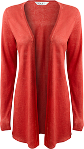 Linen Swing Cardigan - pattern: plain; length: below the bottom; neckline: collarless open; style: open front; predominant colour: true red; occasions: casual; fibres: linen - 100%; fit: loose; sleeve length: long sleeve; sleeve style: standard; texture group: linen; pattern type: fabric