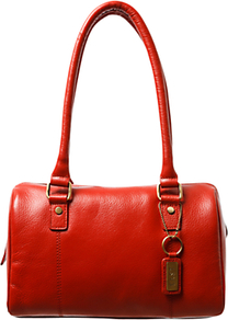 Leather Barrel Handbag, Soft Coral - predominant colour: terracotta; occasions: casual, work; type of pattern: standard; style: bowling; length: handle; size: standard; material: leather; pattern: plain; finish: plain