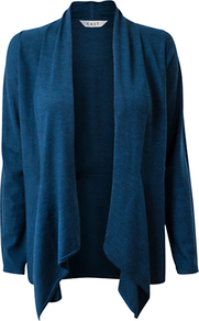 Edge To Edge Swathe Cardigan, Teal - pattern: plain; neckline: waterfall neck; style: open front; predominant colour: teal; occasions: casual; length: standard; fibres: wool - 100%; fit: loose; sleeve length: long sleeve; sleeve style: standard; texture group: knits/crochet; pattern type: knitted - fine stitch