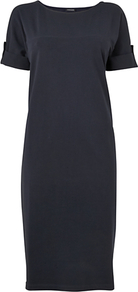 3/4 Roll Sleeve Jersey Dress, Navy - style: t-shirt; length: below the knee; neckline: round neck; pattern: plain; predominant colour: navy; occasions: casual; fit: body skimming; fibres: cotton - stretch; sleeve length: short sleeve; sleeve style: standard; pattern type: fabric; texture group: jersey - stretchy/drapey