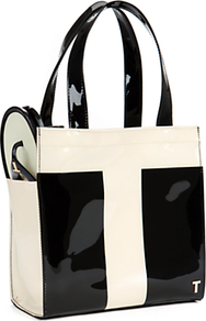Chinzer Patent Shopper Bag With Matching Sandals, Black - secondary colour: white; predominant colour: black; occasions: casual, evening, work; type of pattern: light; style: tote; length: handle; size: standard; material: plastic/rubber; pattern: plain; trends: striking stripes; finish: patent