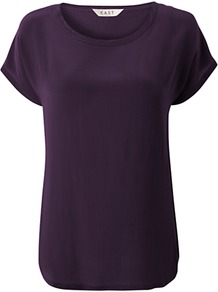 Silk Front T Shirt, Purple - pattern: plain; style: t-shirt; predominant colour: aubergine; occasions: casual; length: standard; fibres: silk - 100%; fit: straight cut; neckline: crew; sleeve length: short sleeve; sleeve style: standard; texture group: jersey - stretchy/drapey