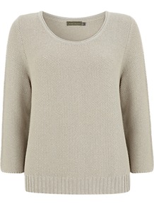 Lurex Knitwear, Stone - pattern: plain; style: standard; predominant colour: stone; occasions: casual; length: standard; fibres: cotton - mix; fit: standard fit; neckline: crew; sleeve length: 3/4 length; sleeve style: standard; texture group: knits/crochet; pattern type: knitted - other