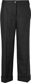 Capri Turned Up Trousers - pattern: plain; waist: mid/regular rise; predominant colour: black; occasions: casual, work; length: ankle length; fibres: linen - 100%; jeans & bottoms detail: turn ups; texture group: linen; fit: straight leg; pattern type: fabric; style: standard