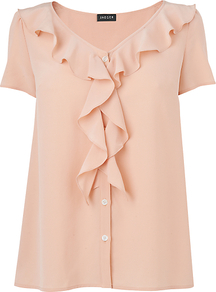 Waterfall Blouse, Light Peach - neckline: v-neck; pattern: plain; style: blouse; predominant colour: nude; occasions: evening; length: standard; fibres: silk - 100%; fit: loose; sleeve length: short sleeve; sleeve style: standard; texture group: sheer fabrics/chiffon/organza etc.; bust detail: tiers/frills/bulky drapes/pleats; pattern type: fabric