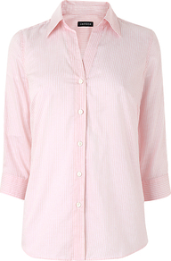 Stripe Shirt, Pale Pink - neckline: shirt collar/peter pan/zip with opening; style: shirt; pattern: pinstripe; secondary colour: white; predominant colour: blush; occasions: work; length: standard; fibres: cotton - mix; fit: straight cut; sleeve length: 3/4 length; sleeve style: standard; texture group: cotton feel fabrics; pattern type: fabric; pattern size: small & light