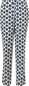 Spot Print Trousers, Navy - length: standard; pattern: polka dot; waist: mid/regular rise; secondary colour: white; predominant colour: navy; occasions: casual, evening, occasion; fibres: cotton - stretch; fit: slim leg; pattern type: fabric; pattern size: standard; texture group: woven light midweight; style: standard