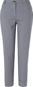 Stripe Seersucker Trousers, Navy - pattern: vertical stripes; waist: mid/regular rise; secondary colour: white; predominant colour: navy; occasions: casual, work, occasion; length: calf length; fibres: cotton - stretch; fit: slim leg; pattern type: fabric; texture group: woven light midweight; style: standard