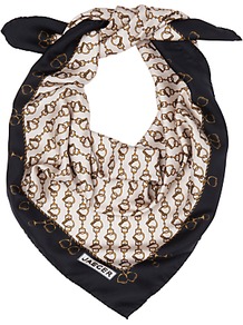 Snaffle Print Scarf, Cream/Black - predominant colour: white; secondary colour: black; occasions: casual; type of pattern: standard; style: square; size: standard; material: silk; pattern: patterned/print