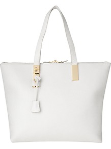 Posey Tote, White - predominant colour: white; occasions: casual, work, holiday; type of pattern: standard; style: tote; length: handle; size: oversized; material: leather; pattern: plain; finish: plain