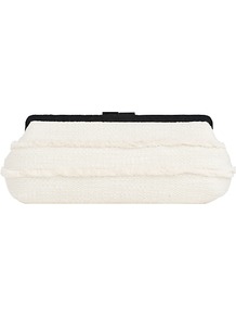 Tweed Clutch, Ivory - predominant colour: ivory; occasions: evening, occasion, holiday; type of pattern: light; style: clutch; length: hand carry; size: standard; material: fabric; embellishment: fringing; pattern: plain; finish: plain