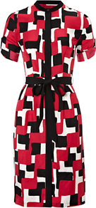 Southwark Dress, Sorbet Multi - style: shift; fit: tailored/fitted; waist detail: belted waist/tie at waist/drawstring; secondary colour: white; predominant colour: true red; occasions: casual, work; length: just above the knee; fibres: silk - 100%; neckline: crew; sleeve length: short sleeve; sleeve style: standard; texture group: silky - light; trends: modern geometrics; pattern type: fabric; pattern size: standard; pattern: patterned/print