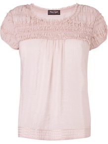 Willow Top, Dusty Pink - neckline: round neck; sleeve style: puffed; pattern: plain; predominant colour: blush; occasions: casual; length: standard; style: top; fit: straight cut; shoulder detail: flat/draping pleats/ruching/gathering at shoulder; sleeve length: short sleeve; texture group: cotton feel fabrics; pattern type: fabric; fibres: viscose/rayon - mix