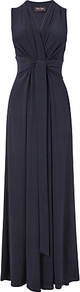 Roxanne Jumpsuit, Navy - length: standard; neckline: v-neck; fit: fitted at waist; pattern: plain; sleeve style: sleeveless; waist detail: twist front waist detail/nipped in at waist on one side/soft pleats/draping/ruching/gathering waist detail; predominant colour: navy; occasions: casual, evening; fibres: polyester/polyamide - stretch; sleeve length: sleeveless; style: jumpsuit; pattern type: fabric; texture group: jersey - stretchy/drapey
