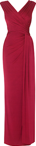 Minueta Full Length Dress, Rose - neckline: v-neck; pattern: plain; sleeve style: sleeveless; style: maxi dress; waist detail: twist front waist detail/nipped in at waist on one side/soft pleats/draping/ruching/gathering waist detail; predominant colour: true red; occasions: evening, occasion; length: floor length; fit: body skimming; fibres: viscose/rayon - stretch; sleeve length: sleeveless; pattern type: fabric; texture group: jersey - stretchy/drapey