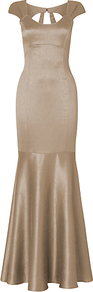 Tia Fishtail Full Dress, Gold - sleeve style: capped; pattern: plain; neckline: sweetheart; back detail: low cut/open back; predominant colour: gold; occasions: evening, occasion; length: floor length; fit: body skimming; fibres: cotton - stretch; style: fishtail; shoulder detail: flat/draping pleats/ruching/gathering at shoulder; sleeve length: short sleeve; texture group: structured shiny - satin/tafetta/silk etc.; trends: metallics; pattern type: fabric