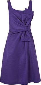 Symphony Bow Dress, Aubergine - fit: fitted at waist; pattern: plain; sleeve style: sleeveless; waist detail: embellishment at waist/feature waistband; back detail: low cut/open back; bust detail: ruching/gathering/draping/layers/pintuck pleats at bust; predominant colour: aubergine; occasions: evening, occasion; length: on the knee; style: fit & flare; neckline: scoop; fibres: cotton - mix; sleeve length: sleeveless; texture group: structured shiny - satin/tafetta/silk etc.; pattern type: fabric