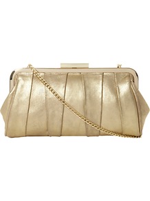 Buffyina Suede Clutch Bag, Champagne - predominant colour: gold; occasions: evening, occasion; type of pattern: standard; style: clutch; length: hand carry; size: small; material: faux leather; embellishment: pleated; pattern: plain; trends: metallics; finish: metallic