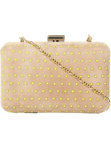 Blushing Studded Suede Clutch Bag, Taupe - secondary colour: lime; predominant colour: stone; occasions: evening, occasion; type of pattern: small; style: clutch; length: hand carry; size: small; material: suede; embellishment: studs; pattern: plain; finish: plain