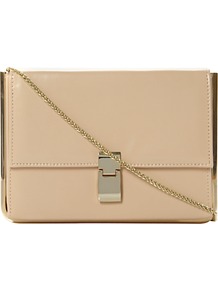 Braizen Leather Flap Over Front Clutch Bag, Nude - predominant colour: stone; occasions: evening, work, occasion; type of pattern: standard; style: clutch; length: hand carry; size: small; material: leather; pattern: plain; finish: plain