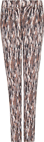 Printed Jersey Trousers, Mystery - length: standard; style: peg leg; waist: mid/regular rise; predominant colour: chocolate brown; occasions: casual; fibres: viscose/rayon - stretch; fit: tapered; pattern type: fabric; pattern size: standard; pattern: patterned/print; texture group: jersey - stretchy/drapey