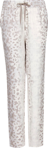 Tapered Print Trousers, Mystery - style: tracksuit pants; pocket detail: pockets at the sides; waist detail: belted waist/tie at waist/drawstring; waist: mid/regular rise; predominant colour: ivory; secondary colour: light grey; occasions: casual, evening, holiday; length: ankle length; fibres: viscose/rayon - 100%; hip detail: fitted at hip (bottoms); trends: sporty redux; fit: tapered; pattern type: fabric; pattern size: big & busy; pattern: patterned/print; texture group: other - light to midweight