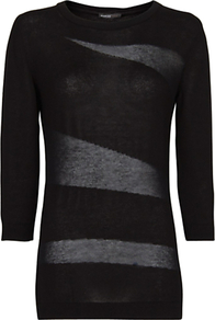 Devore Panel Sweater, Black - pattern: plain; style: standard; predominant colour: black; occasions: evening; length: standard; fit: standard fit; neckline: crew; sleeve length: 3/4 length; sleeve style: standard; texture group: knits/crochet; pattern type: knitted - fine stitch; pattern size: standard; fibres: viscose/rayon - mix