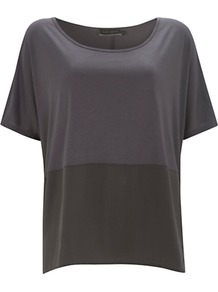 Woven Hem T Shirt, Khaki - neckline: round neck; style: t-shirt; predominant colour: sage; secondary colour: mid grey; occasions: casual; length: standard; fibres: viscose/rayon - 100%; fit: loose; sleeve length: half sleeve; sleeve style: standard; pattern type: fabric; pattern: colourblock; texture group: jersey - stretchy/drapey