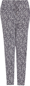 Tapered Print Trousers, Navy - style: peg leg; pocket detail: pockets at the sides; waist: mid/regular rise; secondary colour: white; predominant colour: mid grey; occasions: casual, holiday; length: ankle length; fibres: viscose/rayon - 100%; texture group: cotton feel fabrics; trends: statement prints; fit: tapered; pattern type: fabric; pattern size: small & busy; pattern: patterned/print