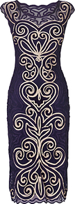 Isabel Dress, Violet/Antique - style: shift; length: below the knee; neckline: round neck; sleeve style: capped; fit: tailored/fitted; secondary colour: ivory; predominant colour: navy; occasions: evening, occasion; sleeve length: sleeveless; texture group: sheer fabrics/chiffon/organza etc.; pattern type: fabric; pattern size: big & busy; pattern: patterned/print; embellishment: applique; fibres: nylon - stretch