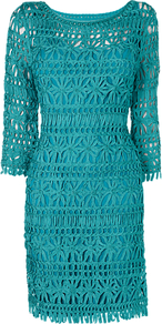 Naomi Tapework Dress, Jade - style: shift; fit: tailored/fitted; pattern: plain; predominant colour: emerald green; occasions: evening, occasion; length: just above the knee; fibres: viscose/rayon - 100%; neckline: crew; sleeve length: 3/4 length; sleeve style: standard; texture group: knits/crochet; trends: glamorous day shifts; pattern type: fabric