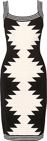 Arizona Bandage Dress, Black - fit: tight; sleeve style: sleeveless; style: bodycon; secondary colour: ivory; occasions: evening, occasion; length: on the knee; neckline: scoop; fibres: viscose/rayon - stretch; sleeve length: sleeveless; predominant colour: monochrome; pattern type: fabric; pattern size: standard; pattern: patterned/print; texture group: other - stretchy