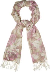 Two Tone Scarf, Multi - predominant colour: blush; occasions: casual, occasion; type of pattern: standard; style: regular; size: standard; material: fabric; embellishment: tassels; pattern: florals