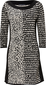 Tunic, Black/Beige - neckline: round neck; style: tunic; predominant colour: black; occasions: casual; fit: body skimming; length: mid thigh; sleeve length: 3/4 length; sleeve style: standard; pattern type: fabric; pattern size: standard; pattern: animal print; texture group: jersey - stretchy/drapey; fibres: viscose/rayon - mix