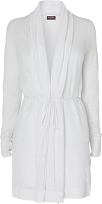 Natalia Longline Cardigan - pattern: plain; neckline: shawl; style: belted; predominant colour: white; occasions: casual; fibres: linen - 100%; fit: loose; length: mid thigh; waist detail: belted waist/tie at waist/drawstring; sleeve length: long sleeve; sleeve style: standard; texture group: knits/crochet; pattern type: knitted - fine stitch