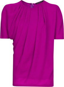 Pleated T Shirt, Purple - pattern: plain; waist detail: twist front waist detail/nipped in at waist on one side/soft pleats/draping/ruching/gathering waist detail; bust detail: ruching/gathering/draping/layers/pintuck pleats at bust; predominant colour: magenta; occasions: casual, work; length: standard; style: top; fibres: polyester/polyamide - 100%; fit: straight cut; neckline: crew; sleeve length: short sleeve; sleeve style: standard; texture group: silky - light; pattern type: fabric